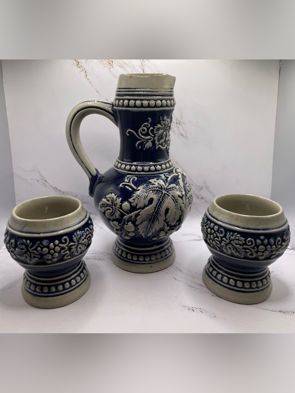 Vintage Original Gerzit West Germany Stoneware Wine Set - 0.5L Pitcher & 2 Cups